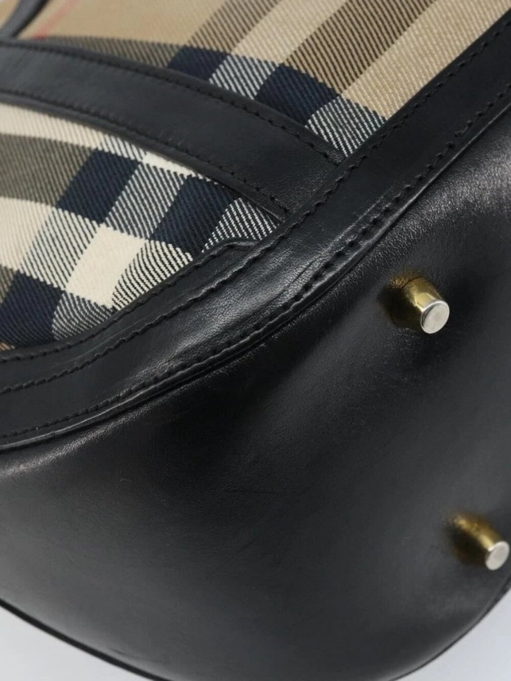 BURBERRY Nova Check Hand Bag Canvas Beige Gold Auth 172387 - Picture 11 of 16